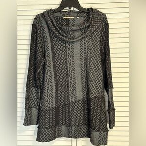 Soft Surroundings Grey Black Patchwork Cowl Neck Tunic Size L